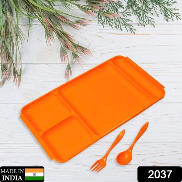 4-Compartment Plastic Dish Set with Spoon & Fork ? Versatile Dinner & Pav Bhaji - Image 2