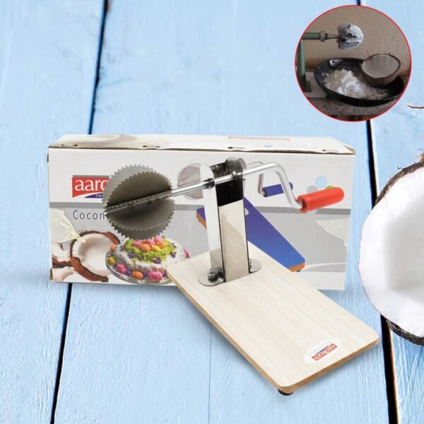 Stainless Steel Coconut Scraper with Wooden Base (1 Pc) - Image 3