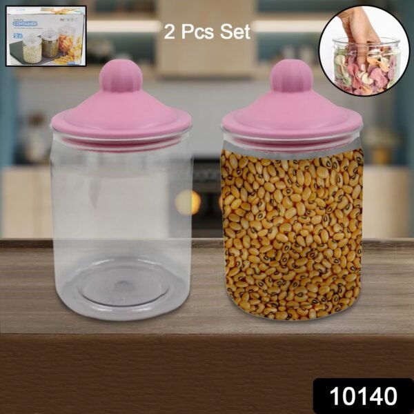 Transparent Kitchen Plastic Container/ Jar Set (2 Pcs Set / 1100 ML Approx) - Image 2