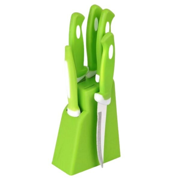 Stainless Steel Knife & Peeler Set with Stand - 6 Pcs - Image 3