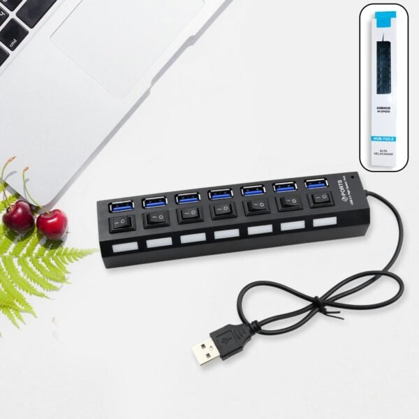 USB Splitter Multi Port USB 2.0 Hub, 7 Port with Independent On/Off Switch and