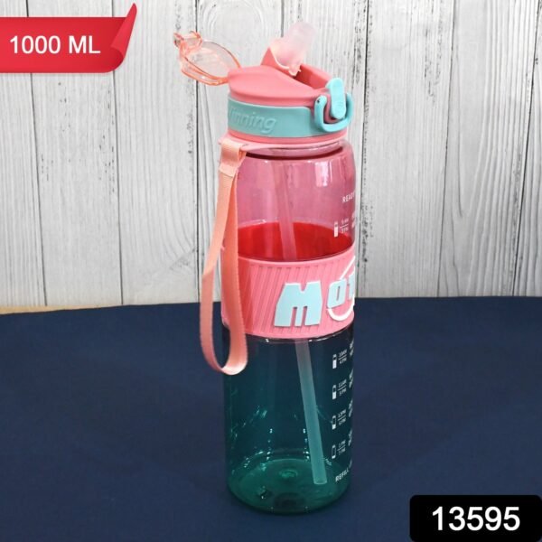 Plastic Water Bottle With Strap and Straw (1000 ML) - Image 2