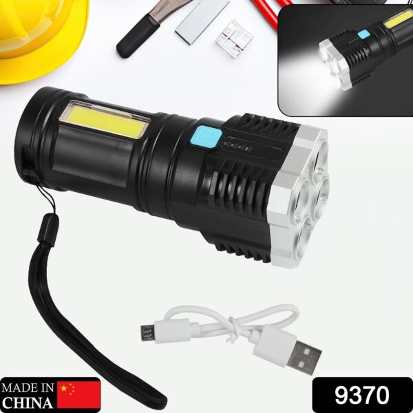 Multifunctional Strong 4 LED Torch Light, Portable Rechargeable Flashlight Long - Image 2