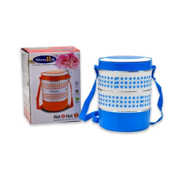 3 layer Adjustable Insulated Tiffin Set of 1, Blue 3 Containers Lunch Box - Image 5