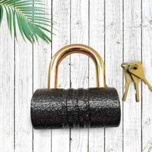 Heavy-Duty Iron Padlock ? 82mm Black Spray Lock with Brass Core & 5 Keys,