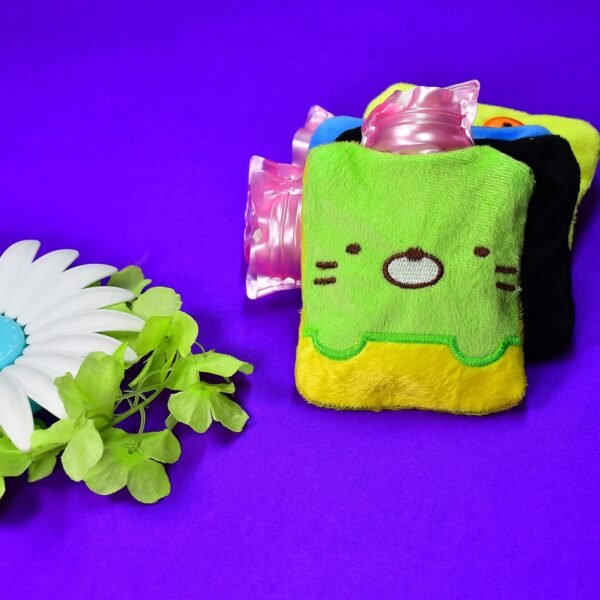 Green Kitty Hot Water Bag with Cover for Pain Relief & Warmth - Image 3