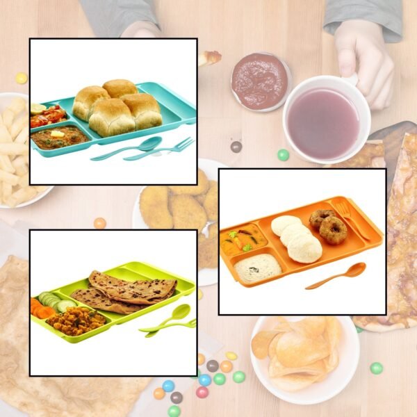 4-Compartment Plastic Dish Set with Spoon & Fork ? Versatile Dinner & Pav Bhaji - Image 4