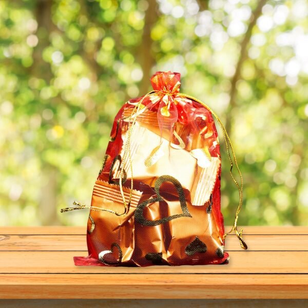 Net Fabric Drawstring Pouch ? Ideal for Dry Fruits, Organza Shagun Potli (Mix