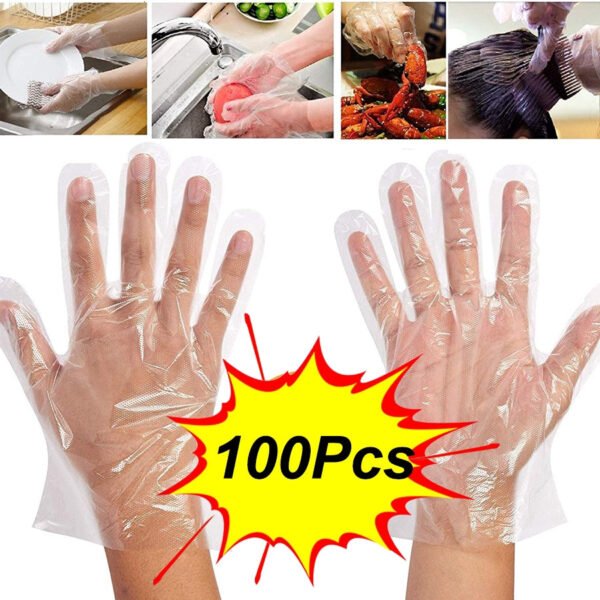 Plastic Transparent Disposable Clear Gloves (White) (100Pc) - Image 3