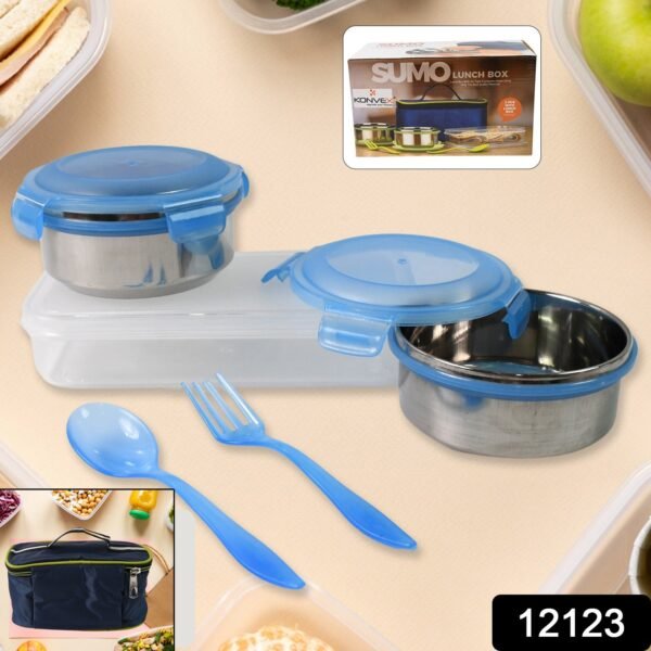 Sumo Lunch Box, with Lunch Bag, Plastic Lunch Box & Plastic Spoon, Fork (2 Pc - Image 2