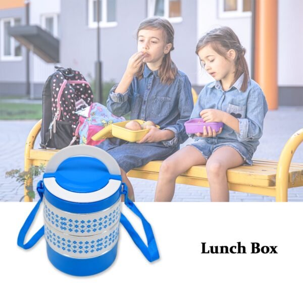 3 layer Adjustable Insulated Tiffin Set of 1, Blue 3 Containers Lunch Box - Image 4