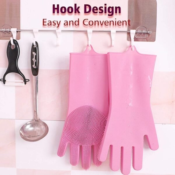 Reusable Silicone Cleaning Brush Scrubber Gloves (Multicolor) - Image 5
