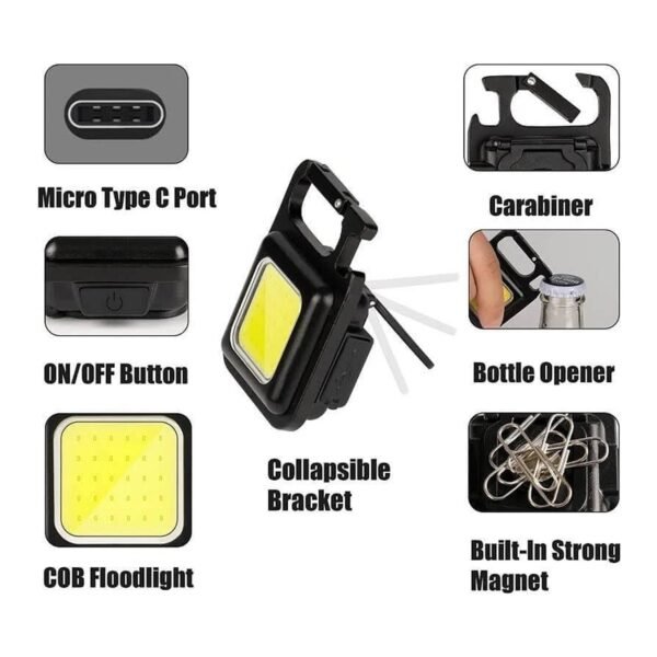 Mini Rechargeable Keychain Flashlight - 4 Light Modes with Folding Bracket &