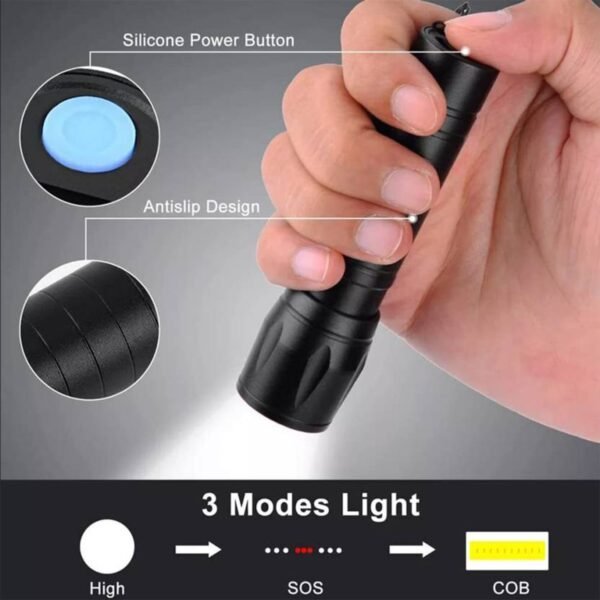 LED USB Rechargeable Mini Flashlight ? Ultra-Bright Zoom & COB Side Lantern, - Image 3