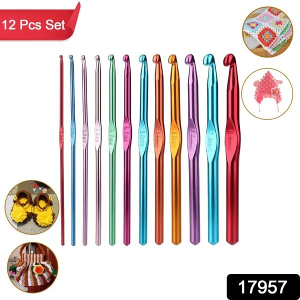 Aluminium Multicolor Knitting Needles, Crochet Kit (12 Pcs Set) - Image 2