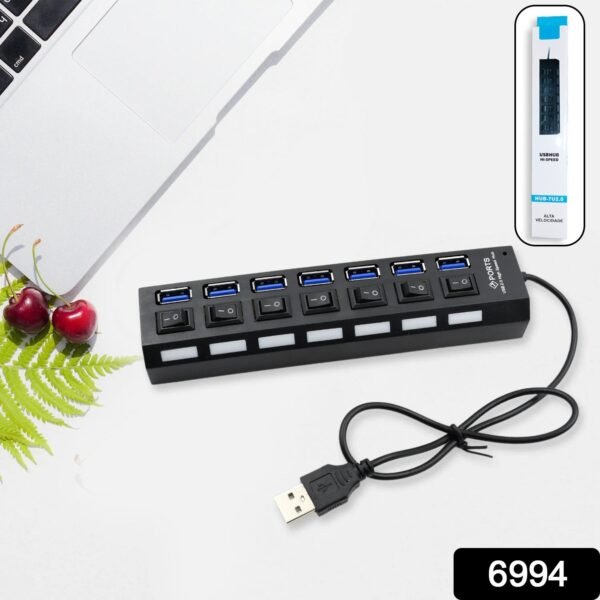 USB Splitter Multi Port USB 2.0 Hub, 7 Port with Independent On/Off Switch and - Image 2