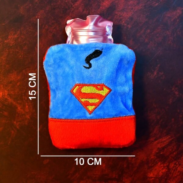 Superman Print Small Hot Water Bag with Cover for Pain Relief - Image 4