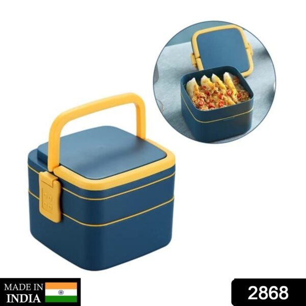 Blue Double-Layer Portable Bento Lunch Box ? Stackable with Handle & Spoon - Image 2