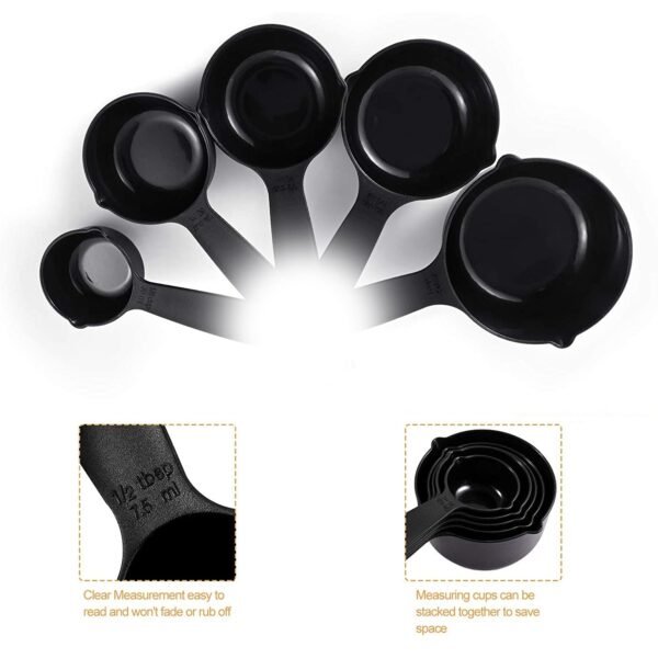 Plastic Measuring Cups and Spoons (11 Pcs, Black) With butterfly shape Holder - Image 5