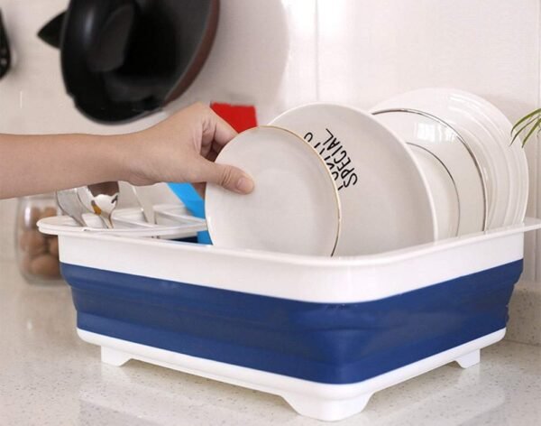 Collapsible Folding Silicone Dish Drying Drainer Rack with Spoon Fork Storage - Image 3