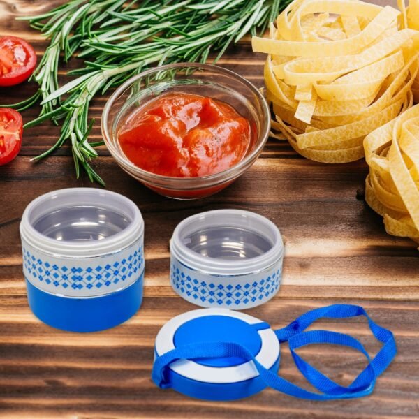 3 layer Adjustable Insulated Tiffin Set of 1, Blue 3 Containers Lunch Box - Image 3