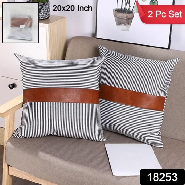 Pillow Covers, leather & cotton Cushion Covers (20  x  20 Inch / 1 Pair / 2 Pc) - Image 2