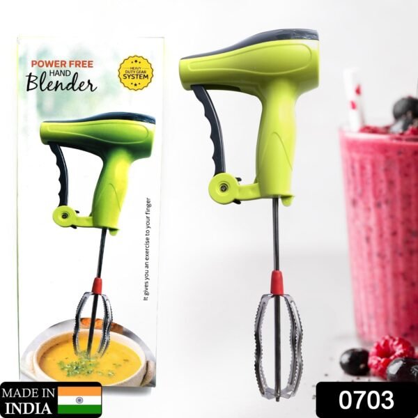 Power Free Manual Hand Blender with Stainless Steel Blades, Milk Lassi Maker, - Image 2