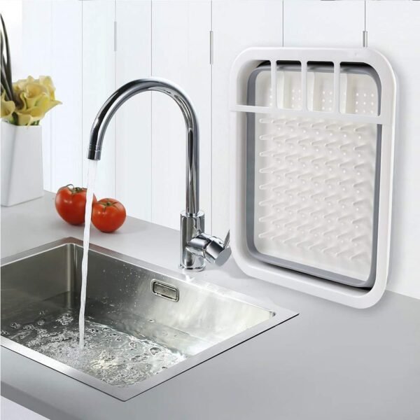 Collapsible Folding Silicone Dish Drying Drainer Rack with Spoon Fork Storage - Image 5