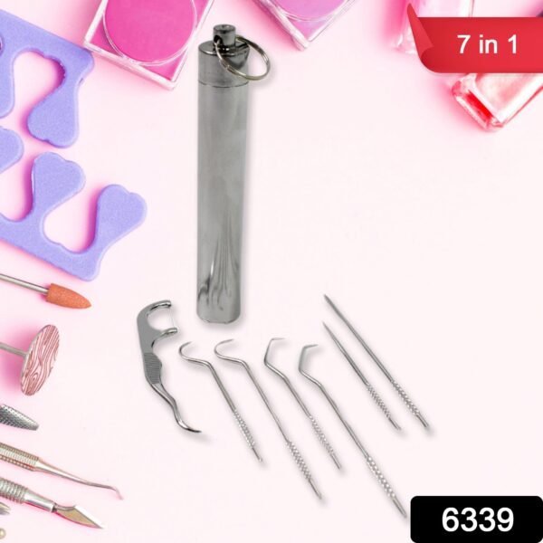 7 IN 1 STAINLESS STEEL TOOTHPICK FLOSSIER SET (1 SET / With Case) - Image 2
