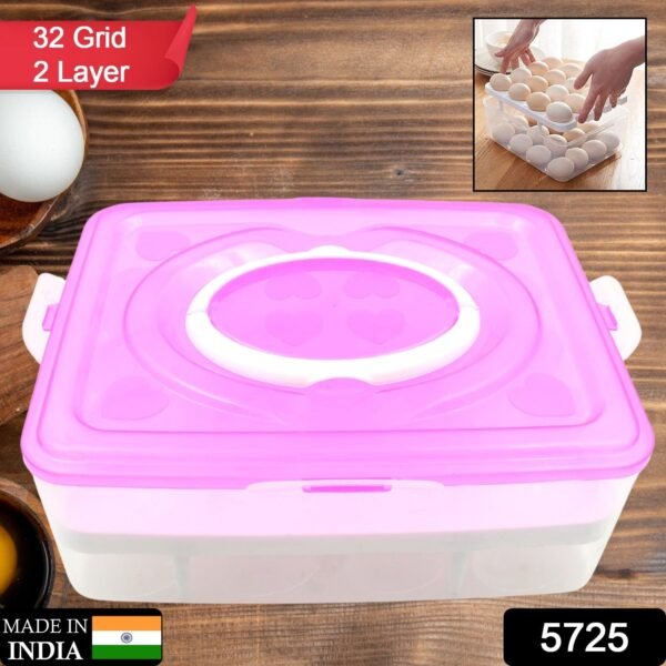 2Layer, 32 Grid Egg Tray with Lid Egg Carrier Holder for Refrigerator, Camping - Image 2
