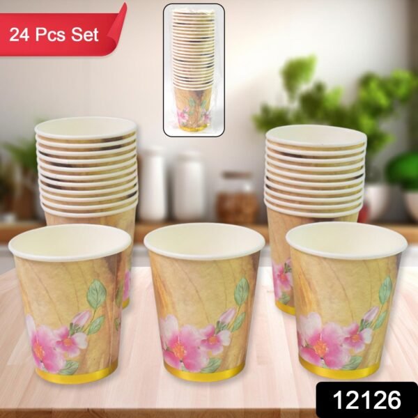 Disposable Paper Cups, Disposable Tea, Coffee Cups (24 Pcs Set / Mix Color & - Image 2