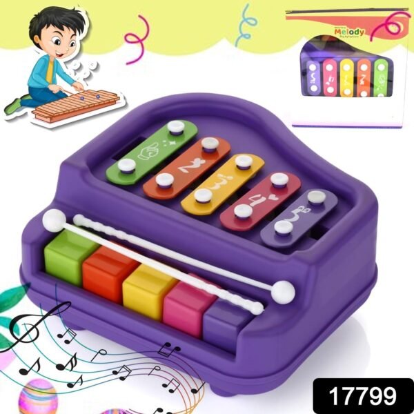 2 in 1 Baby Piano Xylophone Toy for Toddlers, 5 Multicolored Key Keyboard - Image 2