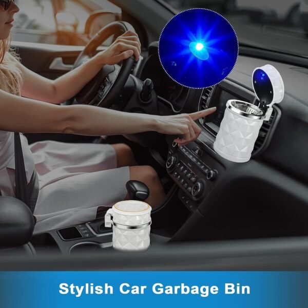 Car Cupholder LED Ashtray ? Portable with Blue Light, Lid & Waste Bin, - Image 5
