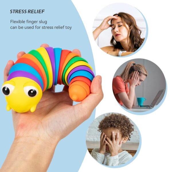 3D Rainbow Color Plastic Slug Fidget Toys, Stress Relieving Toy, Sensory Slug