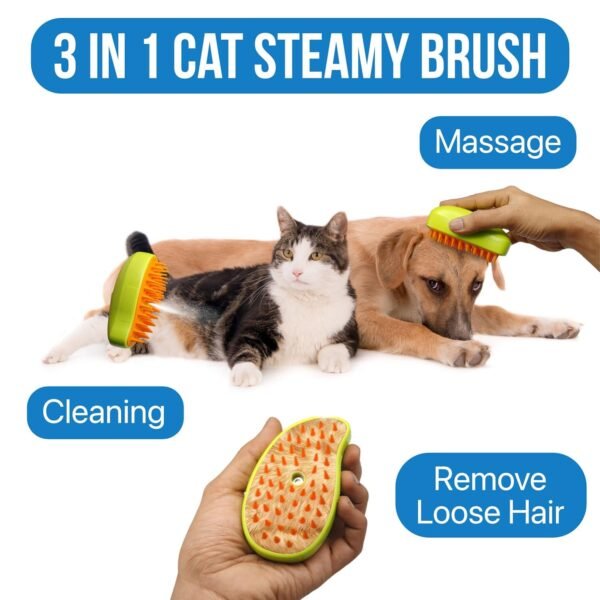 3-in-1 Cat Steamy Brush ? Self-Cleaning Pet Grooming & Hair Removal Comb - Image 3
