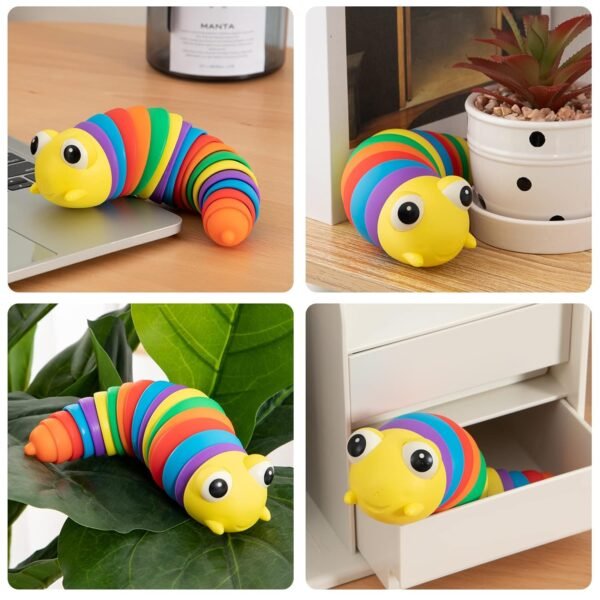 3D Rainbow Color Plastic Slug Fidget Toys, Stress Relieving Toy, Sensory Slug - Image 3