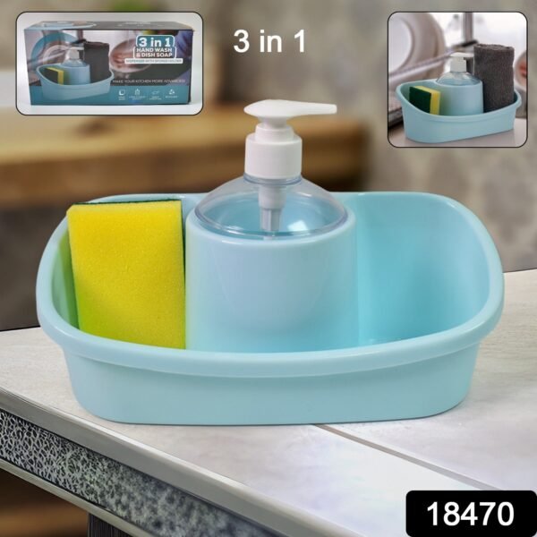 3 in 1 Hand wash Liquid Soap Dispenser with Sponge Holder (1 Set) - Image 2