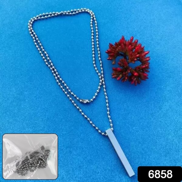 Plain Stick Shape Locket With Chain Stainless Steel Necklace (1 Pc) - Image 2