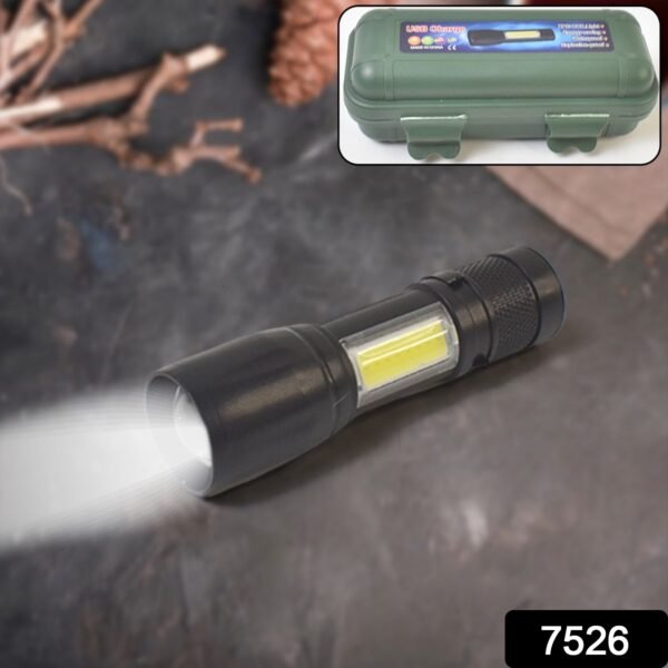 LED USB Rechargeable Mini Flashlight ? Ultra-Bright Zoom & COB Side Lantern, - Image 2