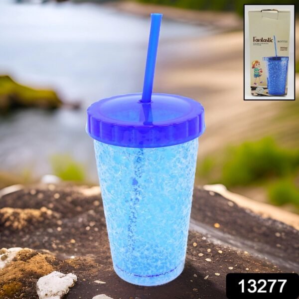 Plastic Reusable Sipper Tumbler with Lid and Straw (1 Pc / 500 ML / Mix Color / - Image 2