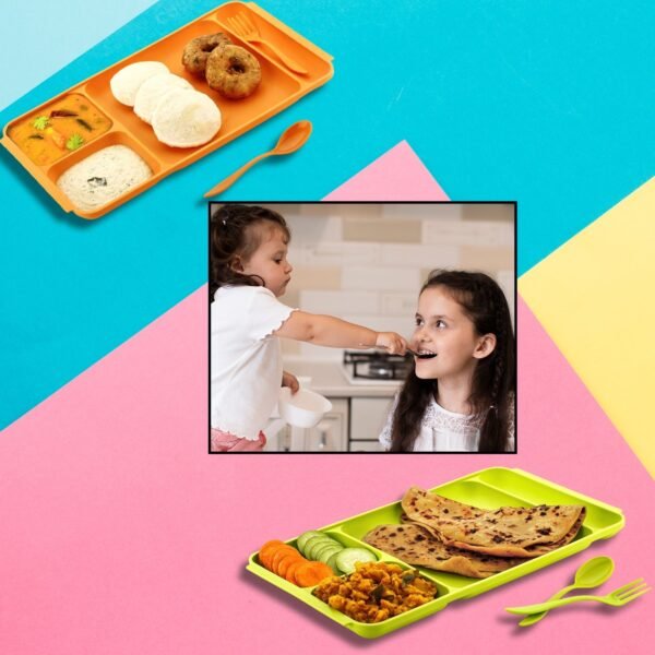 4-Compartment Plastic Dish Set with Spoon & Fork ? Versatile Dinner & Pav Bhaji - Image 3