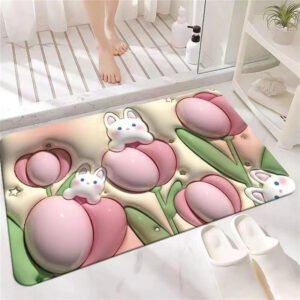 Stone Bath Mat Non Slip Anti Mould 3D Absorbent Bath Mats for Bathroom Stone