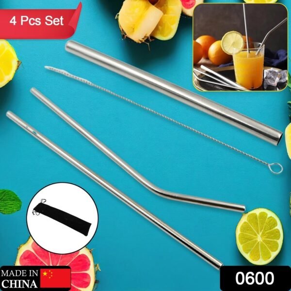 Reusable Stainless Steel Straws with Case for Drinking (4 Pc, Eco-Friendly) - Image 2