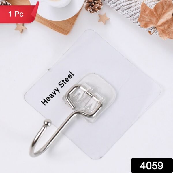Transparent Large Stainless Steel Self Adhesive Wall Hooks (1 Pc) - Image 2