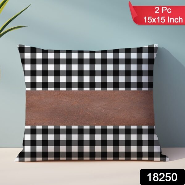 Pillow Covers, Leather & Cotton Cushion Covers (15  x  15 Inch / 1 Pair / 2 Pc) - Image 2
