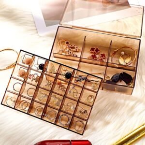 2 layer Acrylic Jewelry Storage Box Dustproof Earring Box, Storage Box Portable