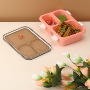 Plastic Lunch Box for Kids, Lunch Box for Kids 3 Compartment Insulated Lunch