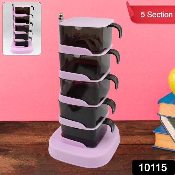 Rotating Spice Jars Vertical Rotatable Seasoning Box 5 Section / Tier With 5 - Image 2