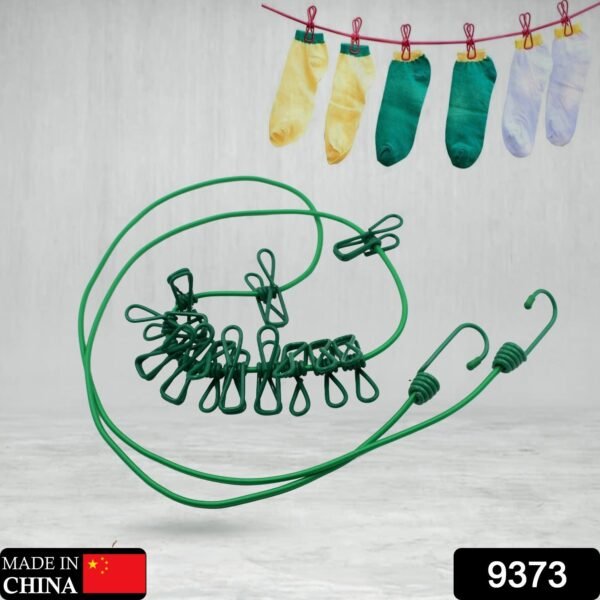 Elastic Cloth Drying Rope with 12 Metal Clip Portable Clothes line For Home & - Image 2
