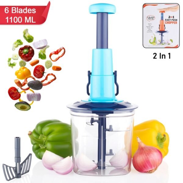 6 Blades Manual Hand-Press Vegetable Chopper (1100 ML)